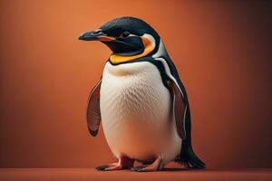 AI generated Cute penguin standing in front of solid color background. ai generative photo