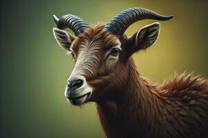 AI generated Portrait of a goat on a green background. Vintage style. ai generated photo