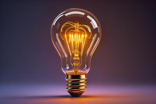 AI generated Glowing glass light bulb on dark background. ai generative photo
