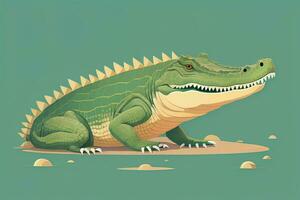 AI generated Crocodile on green background. Vector illustration in retro style. ai generative photo