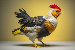 AI generated Colorful chicken on a solid color background, studio photo. ai generative photo