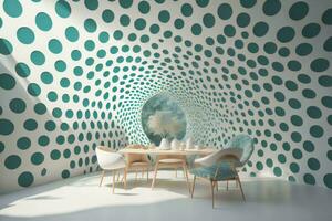 ai generado interior de moderno comida habitación con redondo mesa y sillas. generativo ai foto