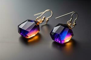 AI generated Glass earrings on a black background. Luxury jewelry for women. ai generative photo