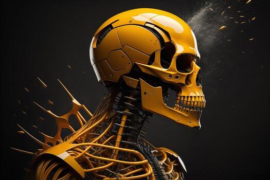 AI generated a human skeleton on a solid color background. ai generative photo