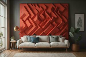 AI generated Interior of modern living room with red wall. generative ai photo