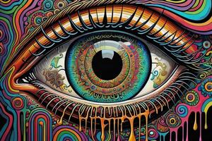 AI generated Colorful eye. Psychedelic background. Vector illustration. ai generative photo