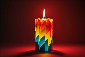 AI generated Creative burning candle on a wooden background. ai generative photo
