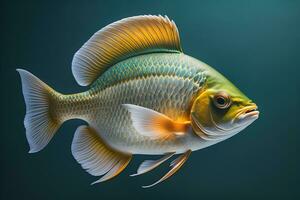 AI generated a goldfish isolated on a dark blue background. generative ai photo