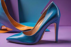 AI generated High-heeled shoes on a purple background. generative ai photo