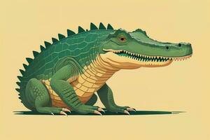 AI generated Crocodile on orange background. Vector illustration in retro style. ai generative photo