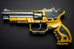 AI generated Yellow gun on a black background. generative ai photo