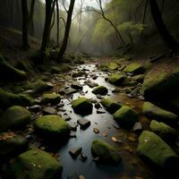 ai generado hermosa río en el bosque. generativo ai foto