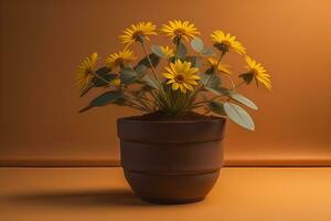 ai generado flores en un maceta en un sólido color antecedentes. ai generativo foto