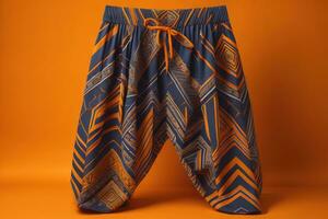 AI generated Beach pants on orange background. Summer fashion concept. Top view. generative ai photo