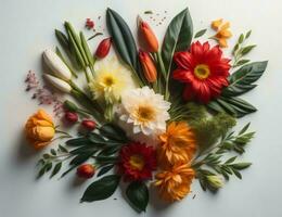 AI generated Flower bouquet with red, orange, yellow and white flowers. generative ai photo