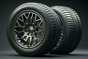 AI generated Car tires on a solid color background. ai generative photo