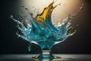 AI generated Splash in a glass vase on a dark background. ai generated photo