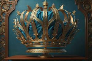 AI generated a royal crown on a blue background. King's crown. generative ai photo