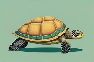 ai generado ilustración de un Tortuga en un verde antecedentes en dibujos animados estilo. ai generativo foto