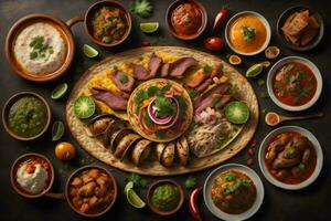 AI generated Indian food in group includes. generative ai photo