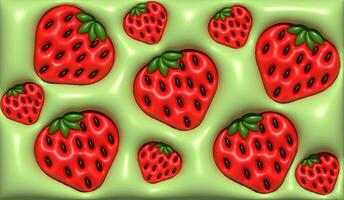 Red strawberry fruits on a green background, 3D rendering illustration photo