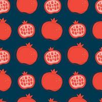 Vector seamless pattern. Red stylized garnets on a dark blue background.