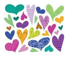 Large set of colored hearts for Valentine's Day. Bright elements for holiday design vector
