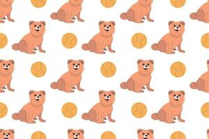 Seamless dog pattern. Cute dog and yellow ball. For pet store, wrapping paper, background, card vector