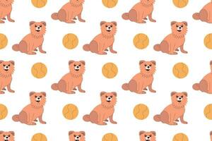 Seamless dog pattern. Cute dog and yellow ball. For pet store, wrapping paper, background, card vector