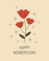 Women's day greeting card. Congratulations on March 8th. Red flower on a beige background vector