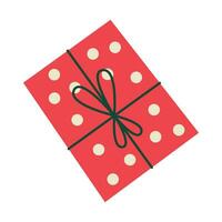 Vector illustration. Red polka dot Christmas gift box. Bright element for holiday design.