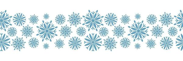 Seamless Christmas border. Repeating pattern of blue snowflakes vector