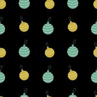 Vector seamless Christmas pattern. Christmas tree decorations on a black background.