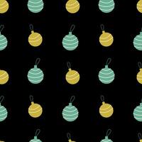 Vector seamless Christmas pattern. Christmas tree decorations on a black background.