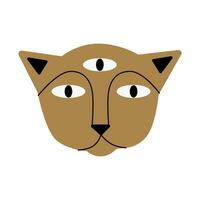 Vector illustration. Mystical cat with three eyes isolated on white background