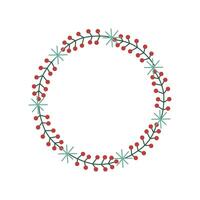 Vector illustration. Christmas frame with red berries, branches and snowflakes.