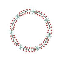 Vector illustration. Christmas frame with red berries, branches and snowflakes.