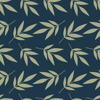 Seamless abstract floral pattern. Vector illustration. Gray leaves on a dark blue background