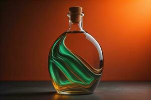 AI generated Bottle with a liquid on a solid color background. ai generative photo
