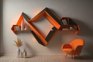 AI generated Bookshelf in scandinavian interior. ai generative photo