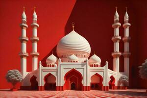 AI generated white mosque on red background, ai generated photo