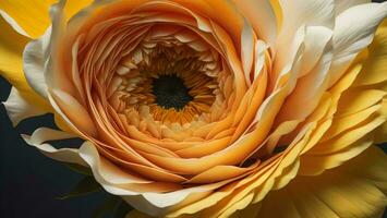 AI generated Close up of an orange and yellow ranunculus flower in bloom. generative ai photo