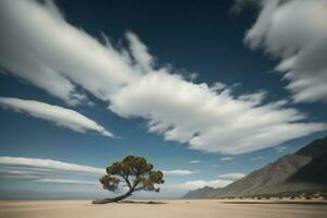 AI generated Lonely tree in the middle of the desert. generative ai photo