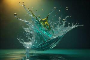 AI generated water splash with yellow and blue colors on black background. ai generated photo