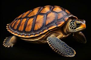 AI generated Turtle isolated on black background with clipping path. generative ai photo