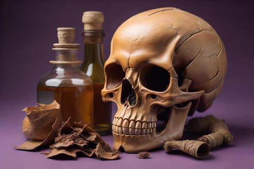 AI generated a human skeleton on a solid color background. ai generative photo