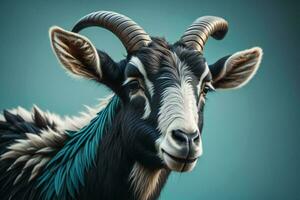 AI generated Portrait of a goat on a blue background, close-up. ai generated photo