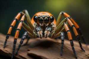 ai generado saltando araña de cerca en sólido color fondo, espacio de copia. ai generativo foto