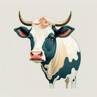 AI generated Illustration of a portrait of a cow on a grey background. ai generative photo