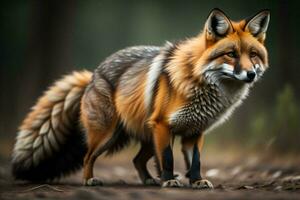 ai generado rojo zorro, vulpes vulpes en pie en el bosque. generativo ai foto